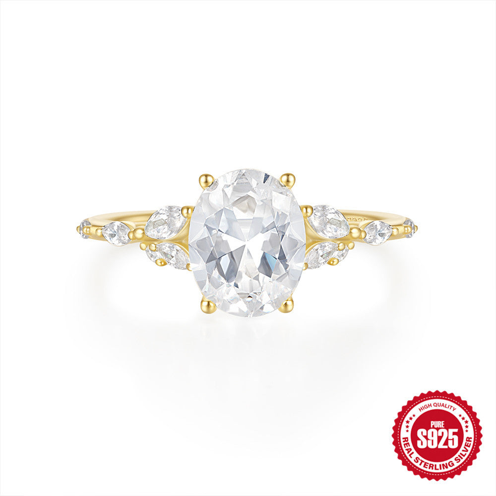 S925 Sterling Silver oval-shaped Zircon Ring