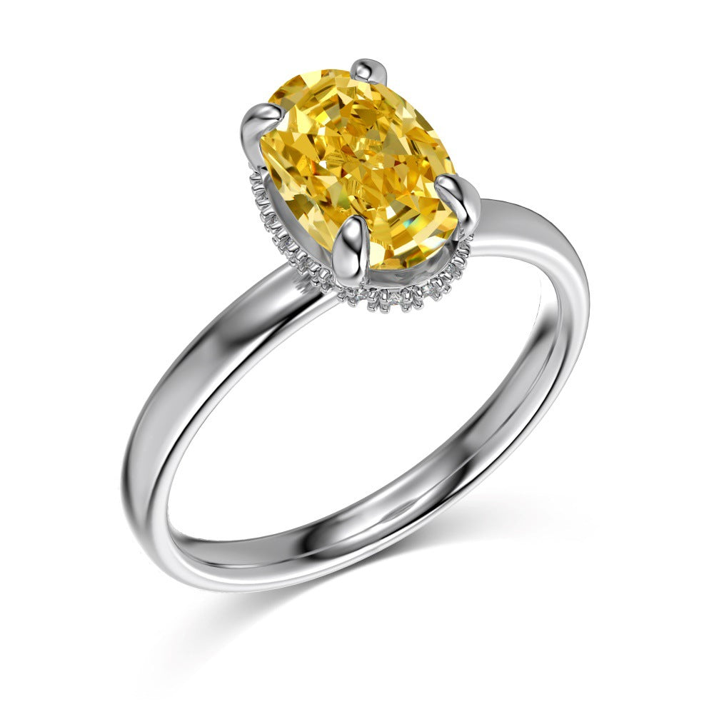 S925 Silver Oval Ice Flower Cut Zircon Ring