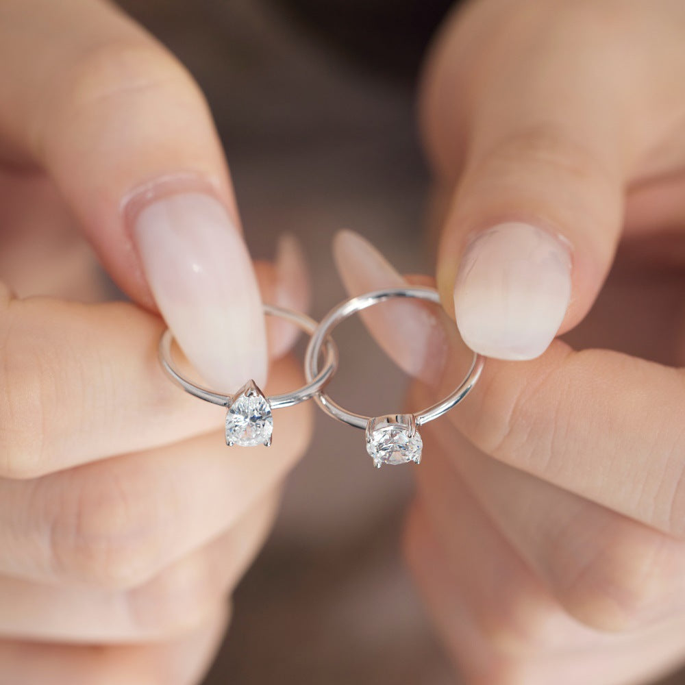 S925 Silver Pear-shaped Double Main Stones Ring