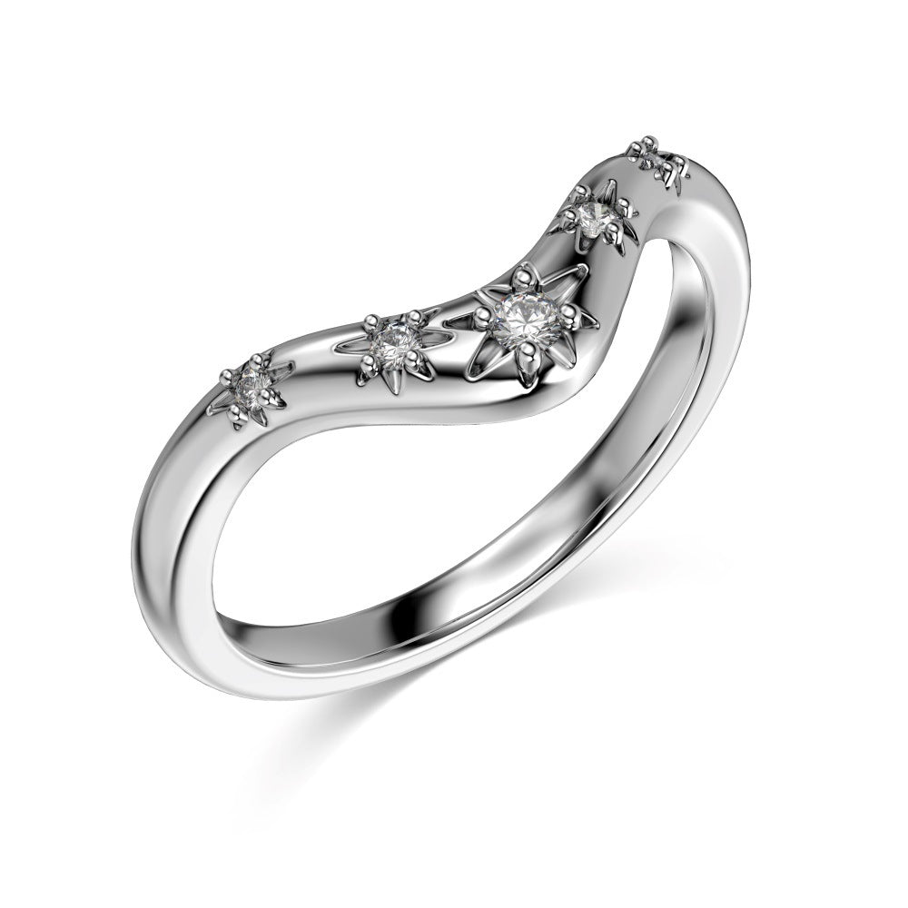 S925 Silver Sun Light Design V-shaped Zircon Ring