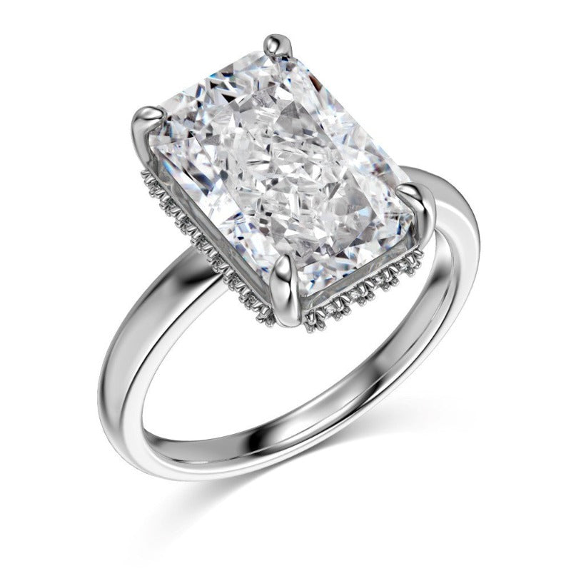 S925 Silver Rectangular Ice Flower Cut Zircon Ring