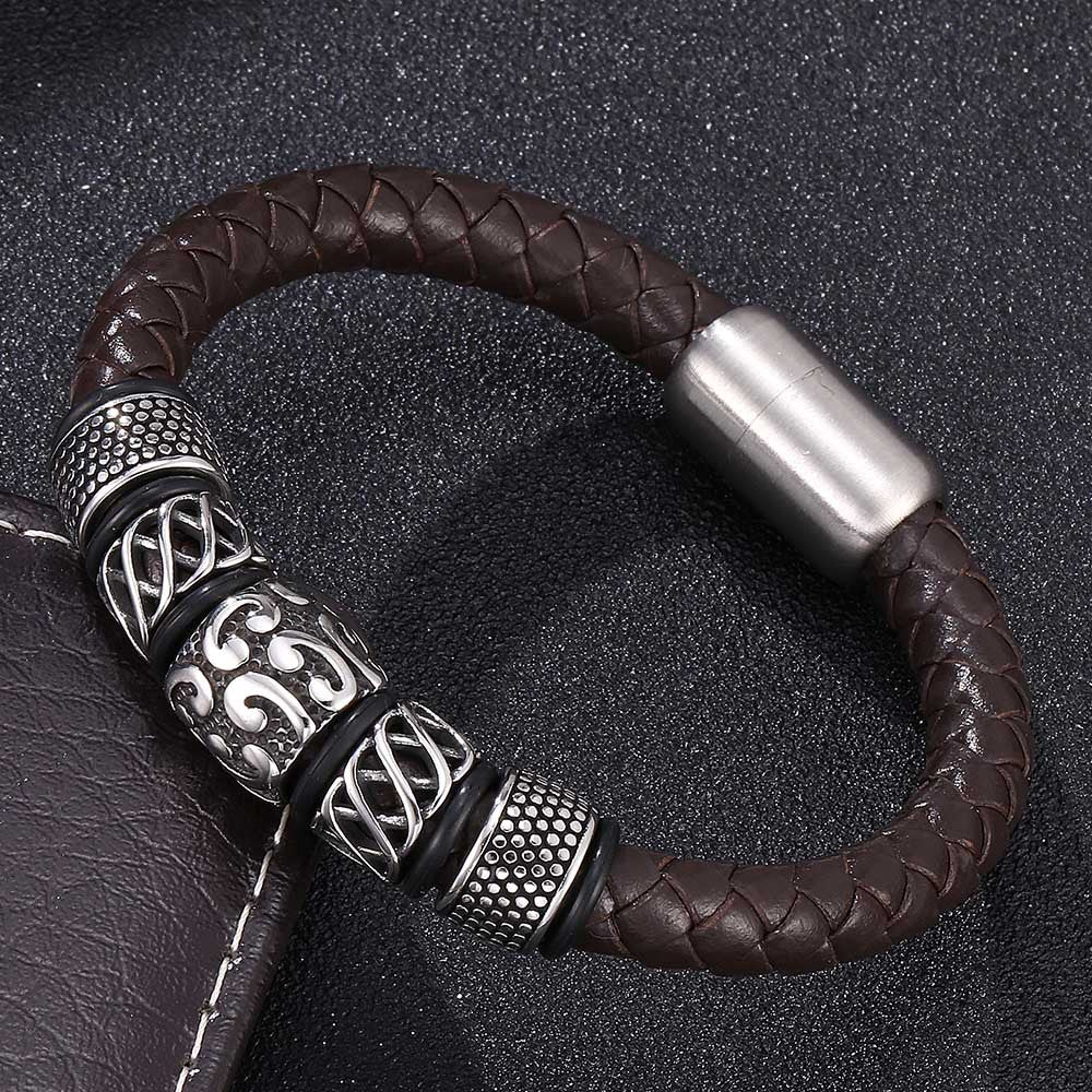 Genuine Leather Woven Stainless Steel Bracelet - Kaldas Online Shopping