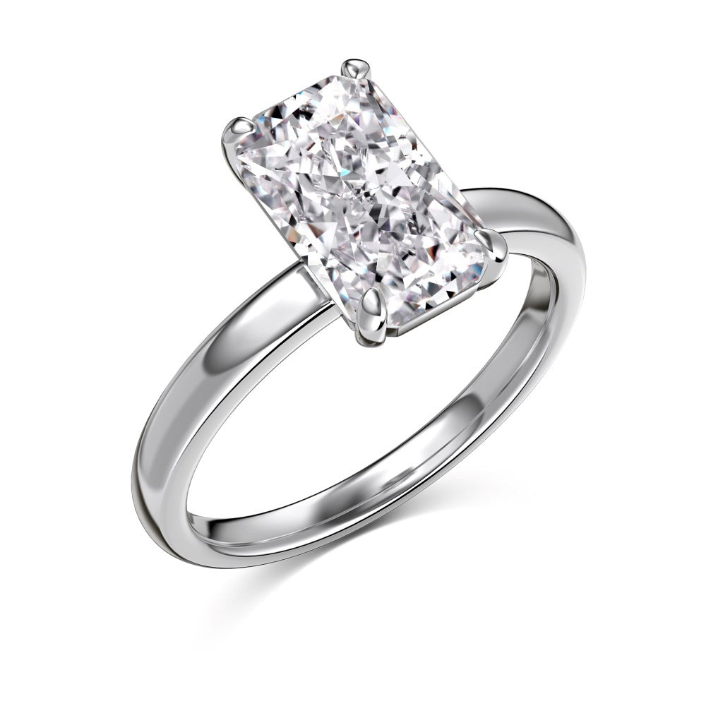 S925 Silver Rectangular Ice Flower Cut Diamond Ring
