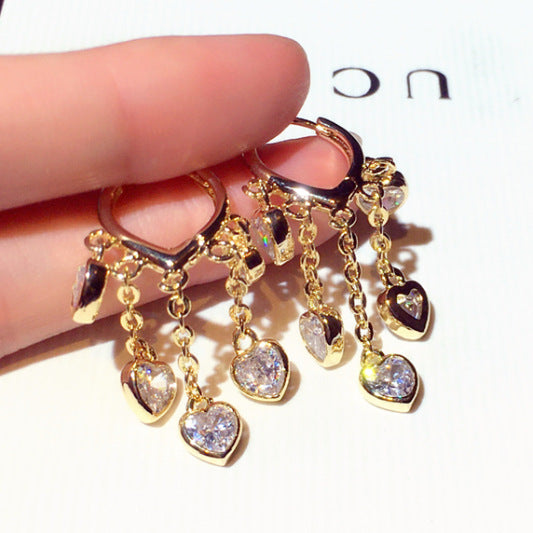 Inlaid Zircon Heart-shaped Earrings