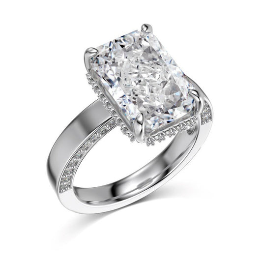 S925 Sterling Silver Rectangular Ice Flower Cut Zircon Ring