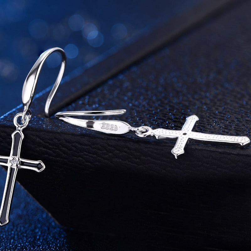 Sterling Silver Cross Eardrops Earrings