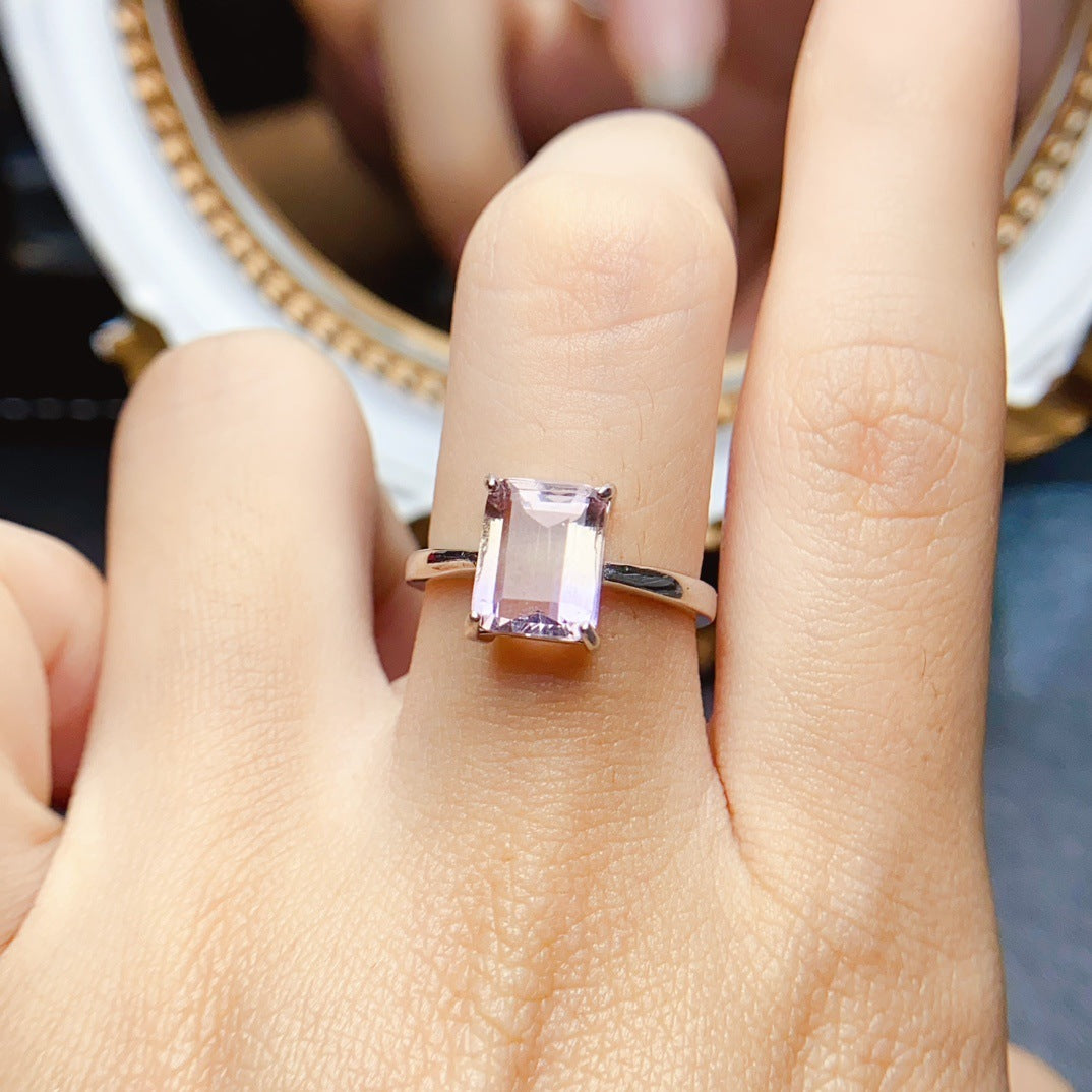 S925 Silver Inlaid Natural Ametrine Ring