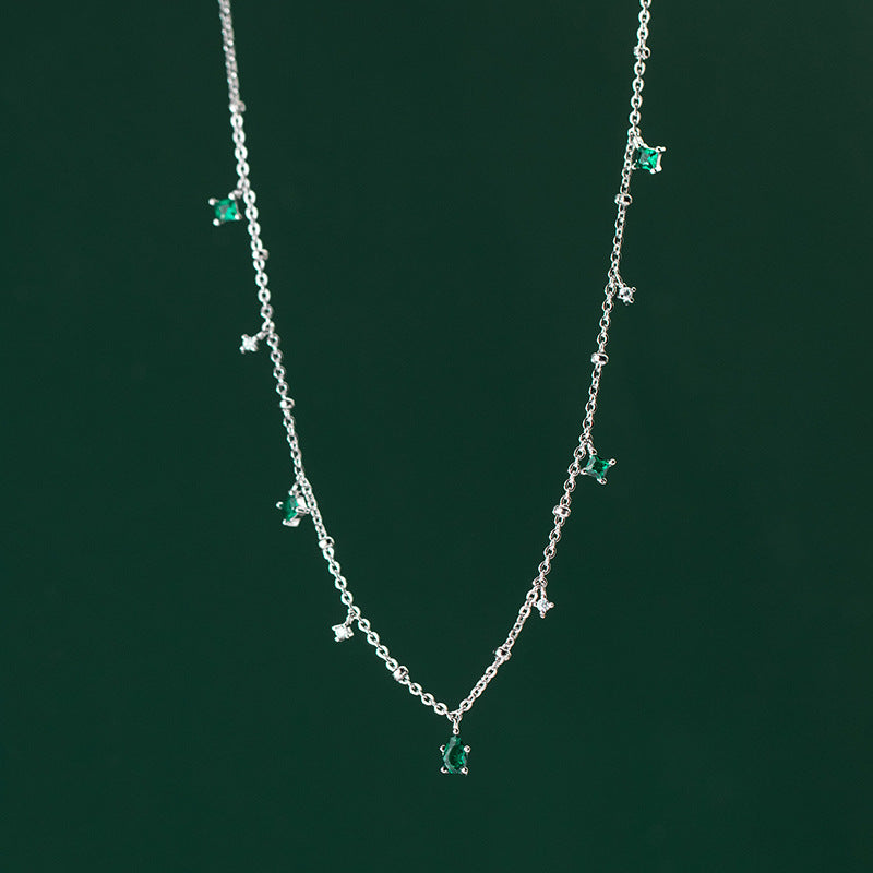 Square Green Water Drop S925 Silver Necklace