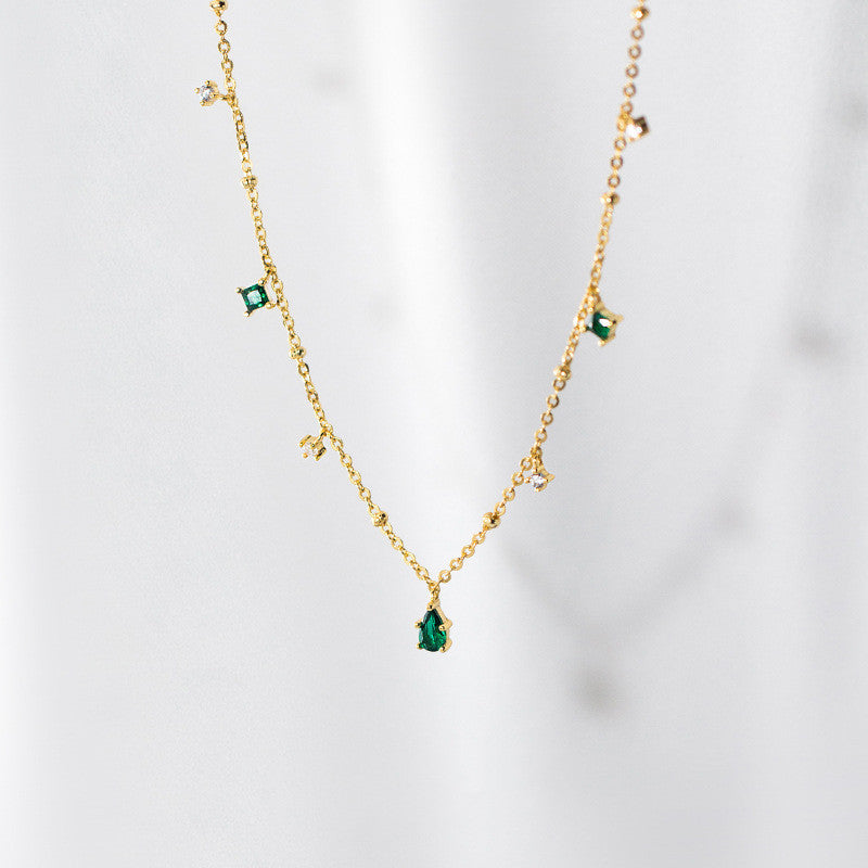 Square Green Water Drop S925 Silver Necklace