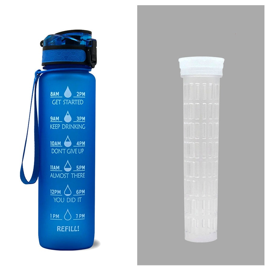 1L Tritan Water Bottle with Time Marker and Bounce Cover: Leakproof Sports Fitness Companion