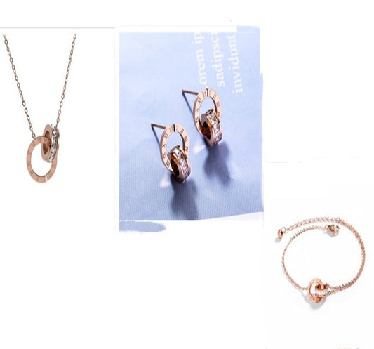 Titanium Steel Roman Numeral Earrings-Bracelet-Necklace set