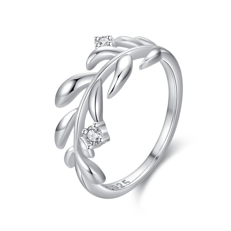 Silver Micro Diamond Leaf Ring
