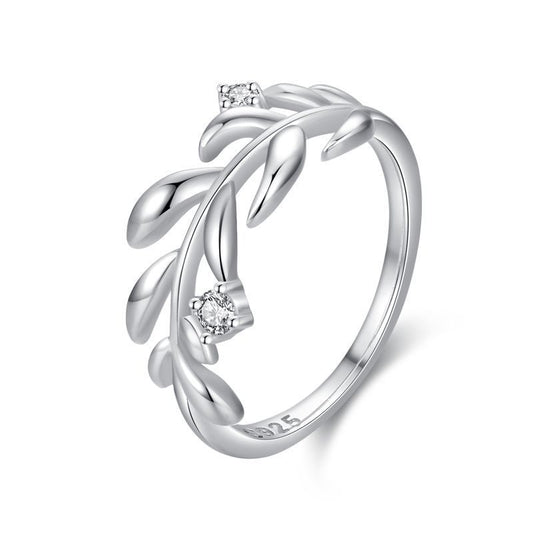 Silver Micro Diamond Leaf Ring