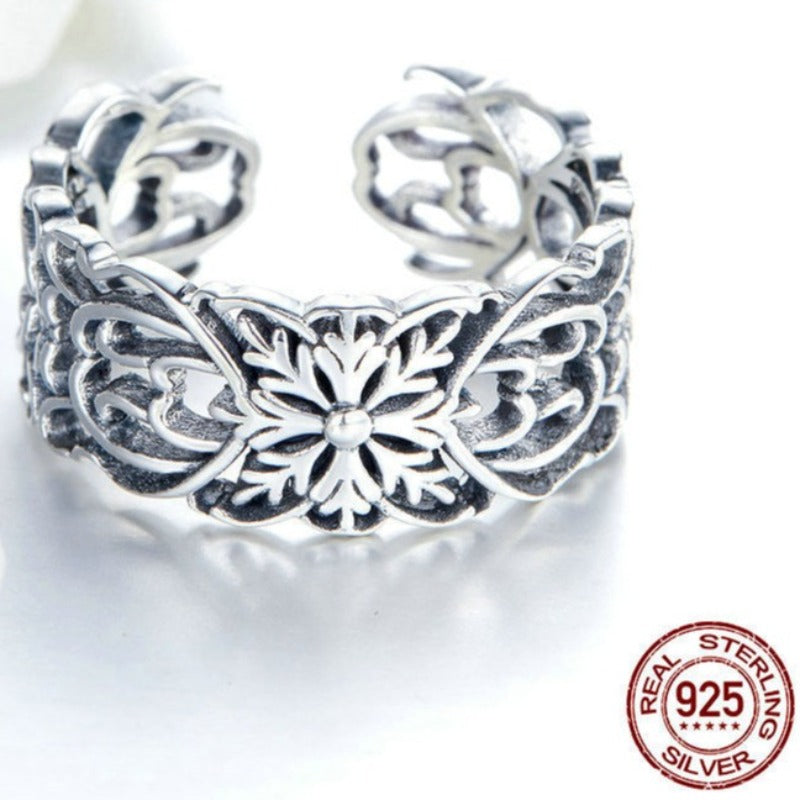 925 Sterling Silver Vintage Flower Ring