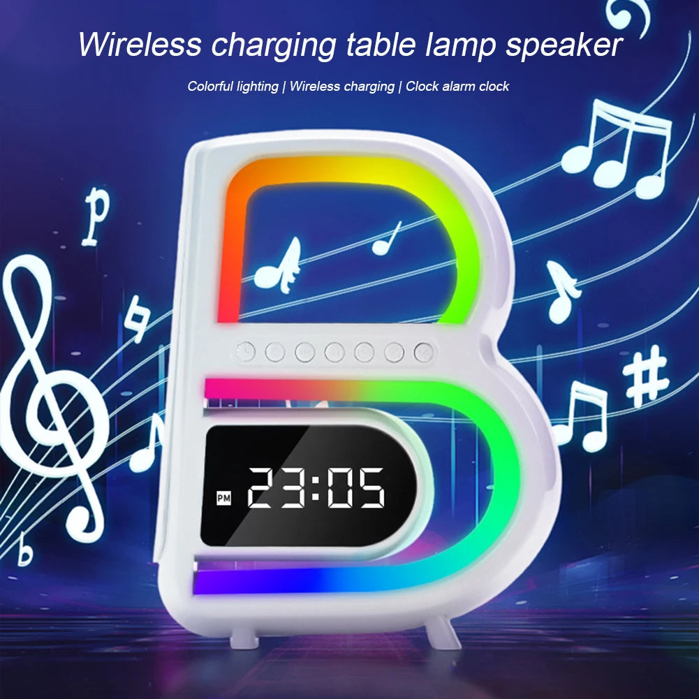 B-Shaped Bluetooth Speaker with Wireless Charger and Rhythm Lighting