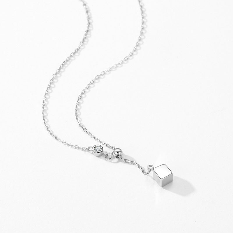 S925 Silver Adjustable Square Pendant Necklace