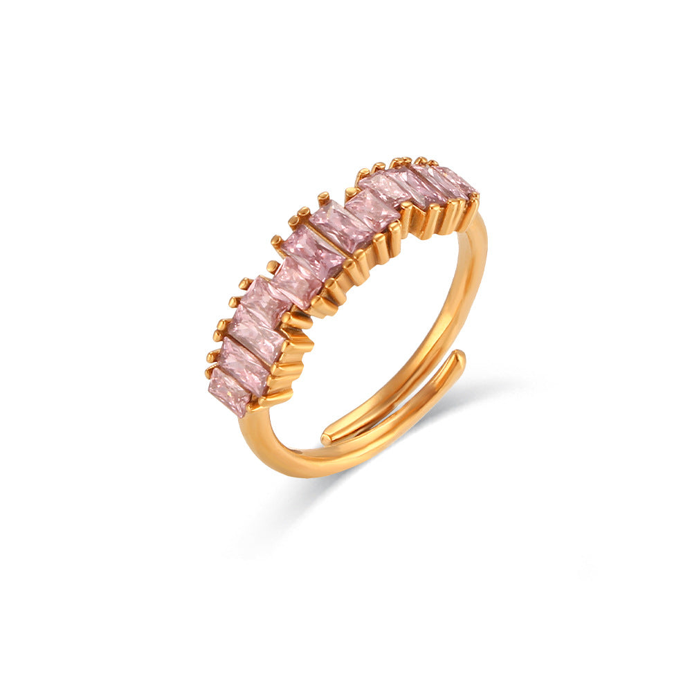 Stainless Steel Rectangular Zircon Ring