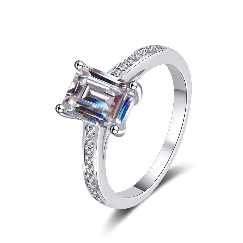 S925 Silver Rectangular Moissanite Ring