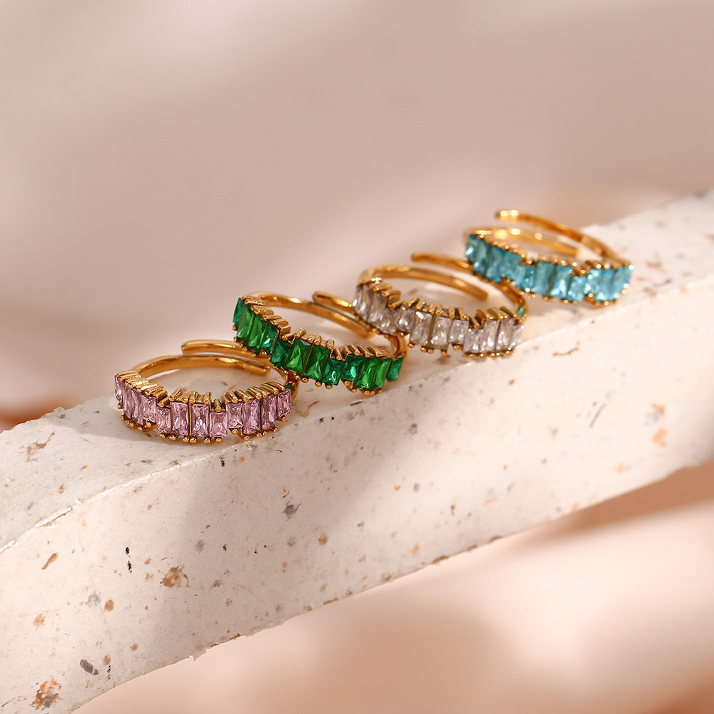 Stainless Steel Rectangular Zircon Ring