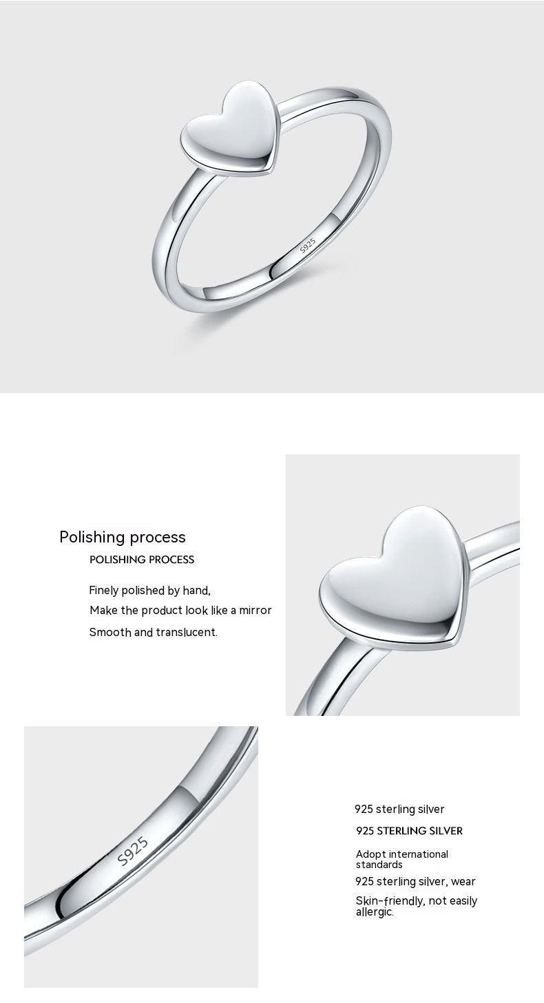 S925 Silver Glossy Heart-shaped Ring