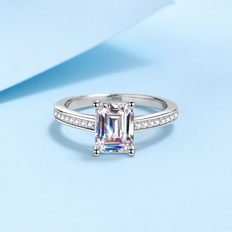 S925 Silver Rectangular Moissanite Ring