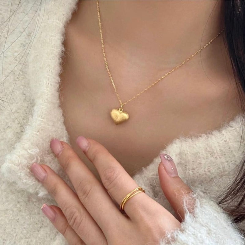 S925 Sterling Silver Brushed Heart Necklace