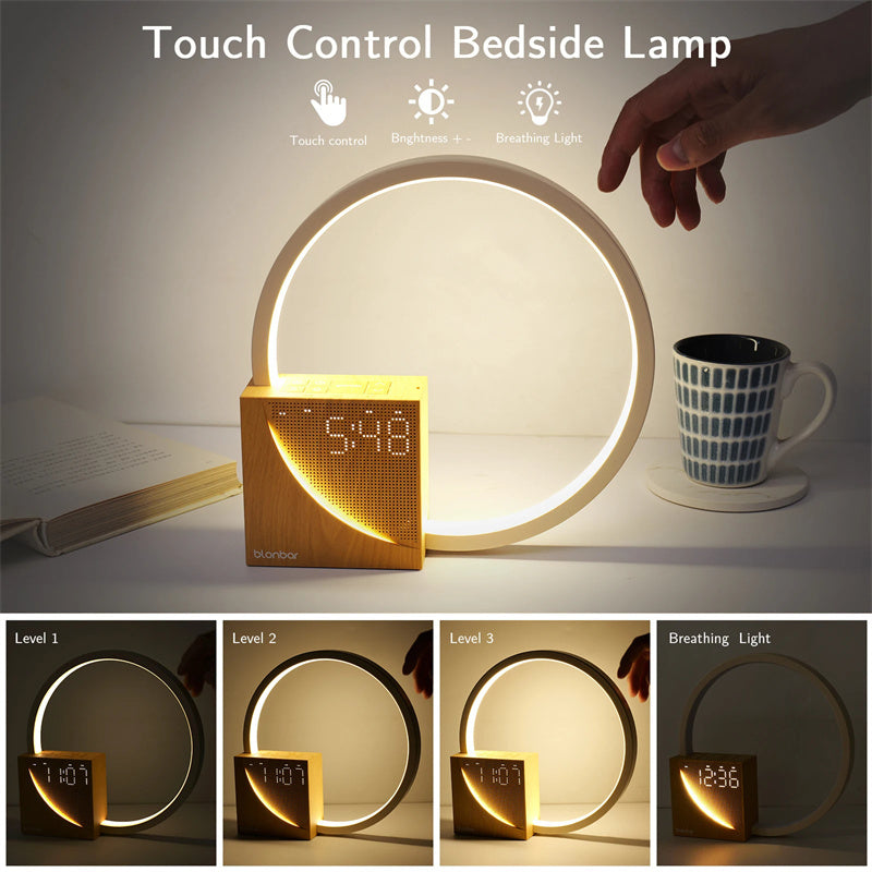 Touch Bedside Lamp with Alarm Clock, Natural Sounds, and Touch Control