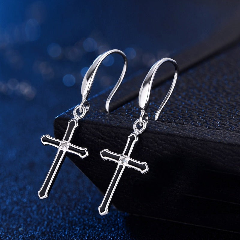 Sterling Silver Cross Eardrops Earrings