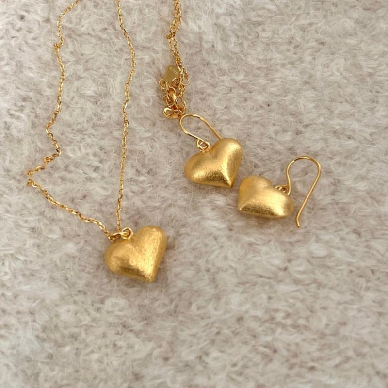 S925 Sterling Silver Brushed Heart Necklace