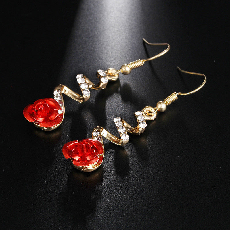 Red Rose Drop Earrings - Kaldas Online Shopping