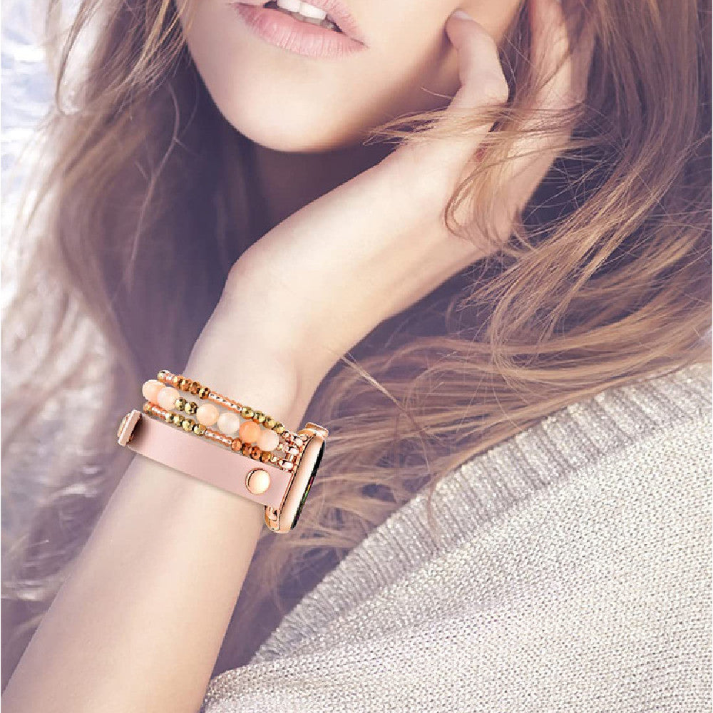 Metal Agate Beaded Watch Band