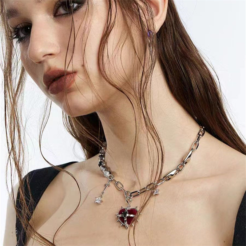 Spikes Patchwork Chain Necklace - Kaldas Online Shopping