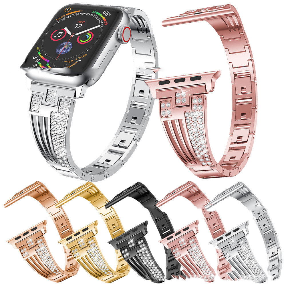 Stainless Steel Rhinestone Watch Band