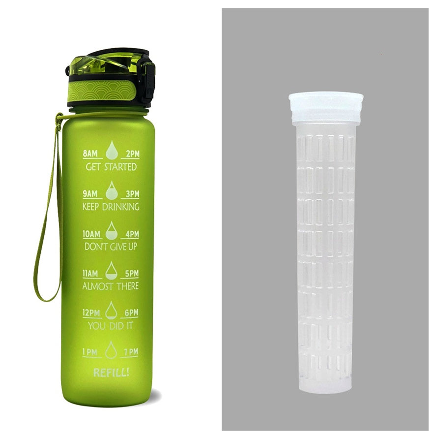 1L Tritan Water Bottle with Time Marker and Bounce Cover: Leakproof Sports Fitness Companion