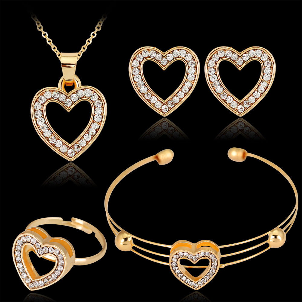 Peach Heart Rhinestone Jewelry Set