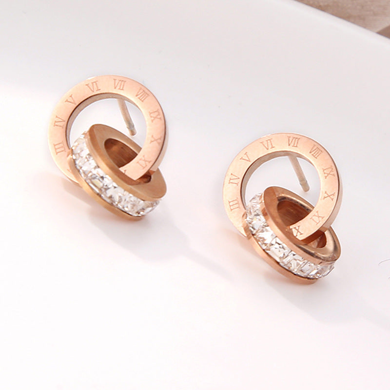 Titanium Double Ring Diamonds Earrings