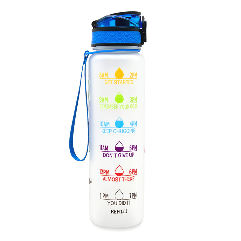 1L Tritan Water Bottle with Time Marker and Bounce Cover: Leakproof Sports Fitness Companion