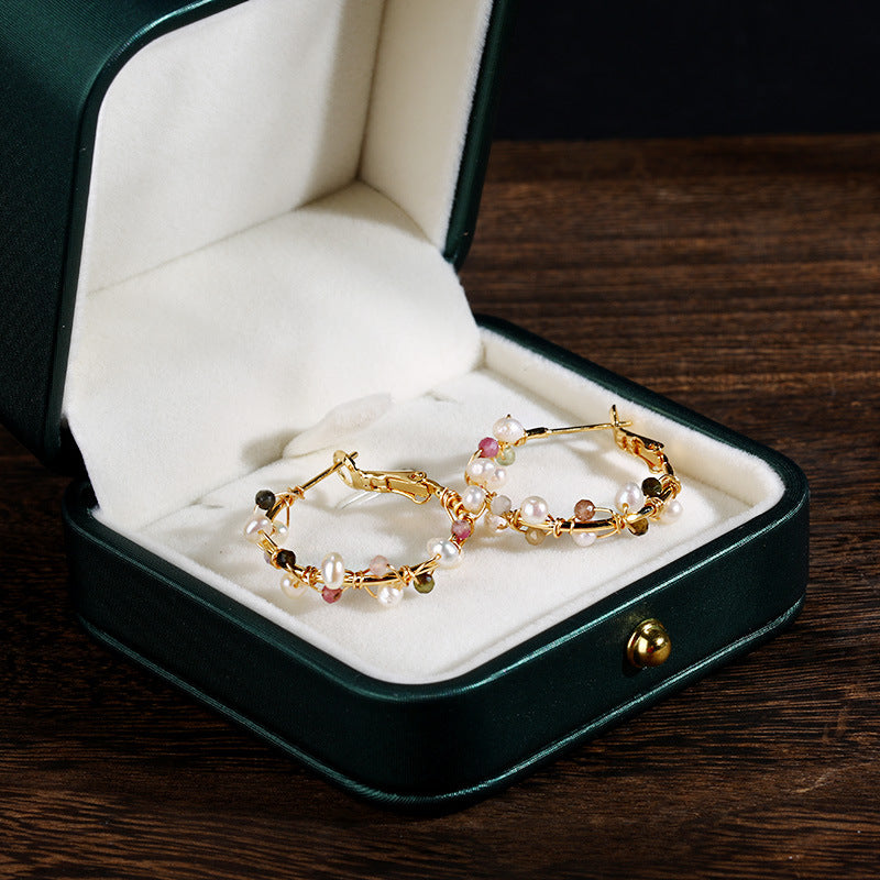 Pearl Winding Small Circle Earrings - Kaldas Online Shopping