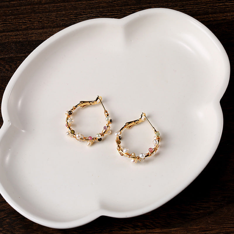 Pearl Winding Small Circle Earrings - Kaldas Online Shopping