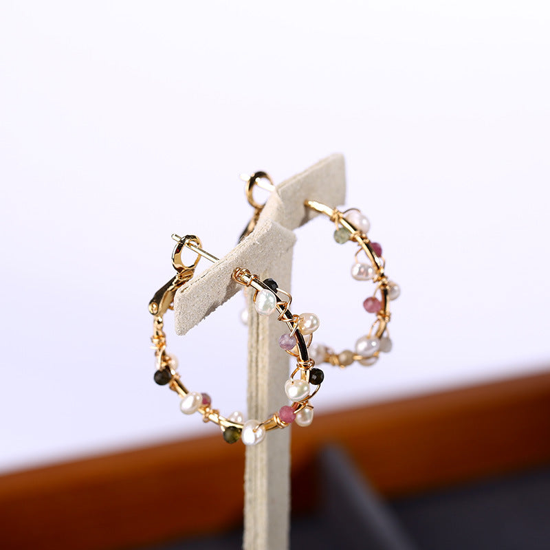 Pearl Winding Small Circle Earrings - Kaldas Online Shopping