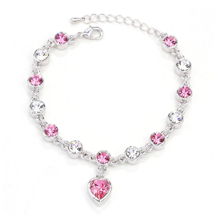 Alloy Peach Heart Crystal Bracelet