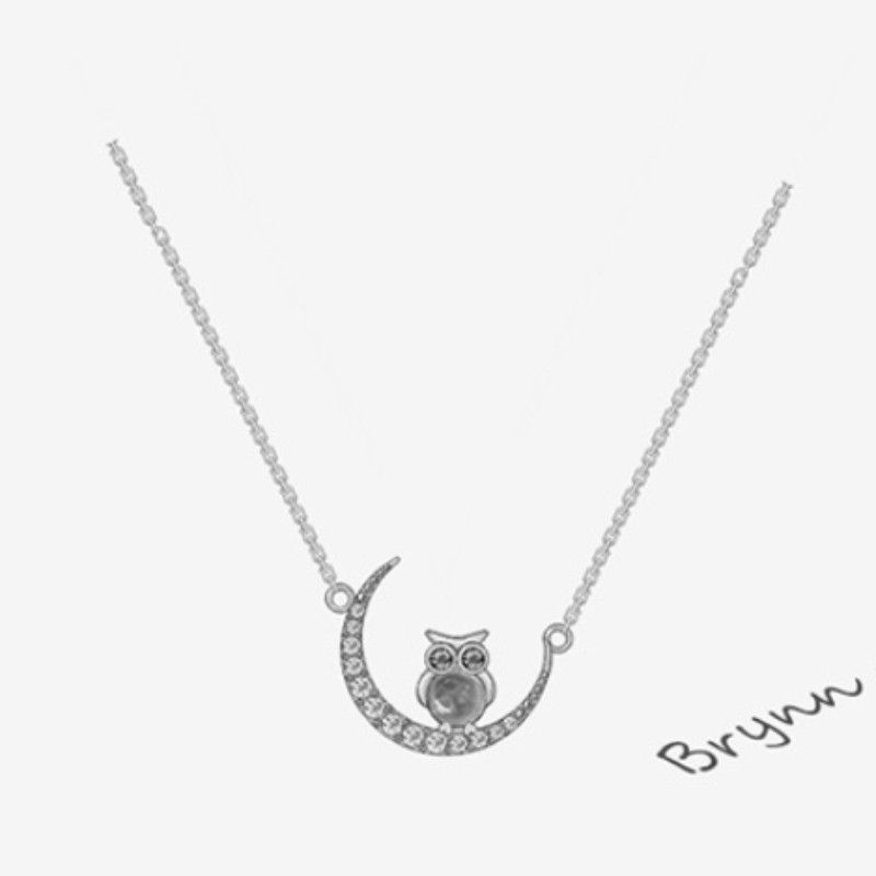 Blue Glass Moon Owl Necklace