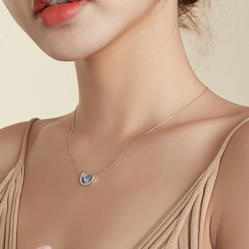 Blue Glass Moon Owl Necklace