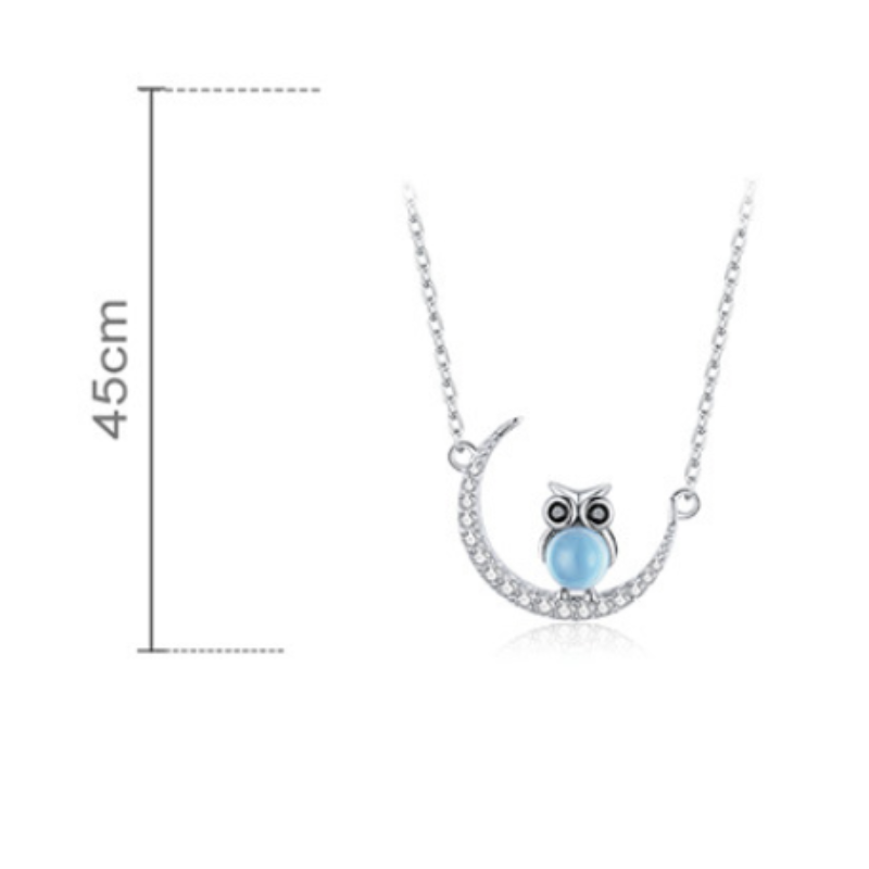 Blue Glass Moon Owl Necklace