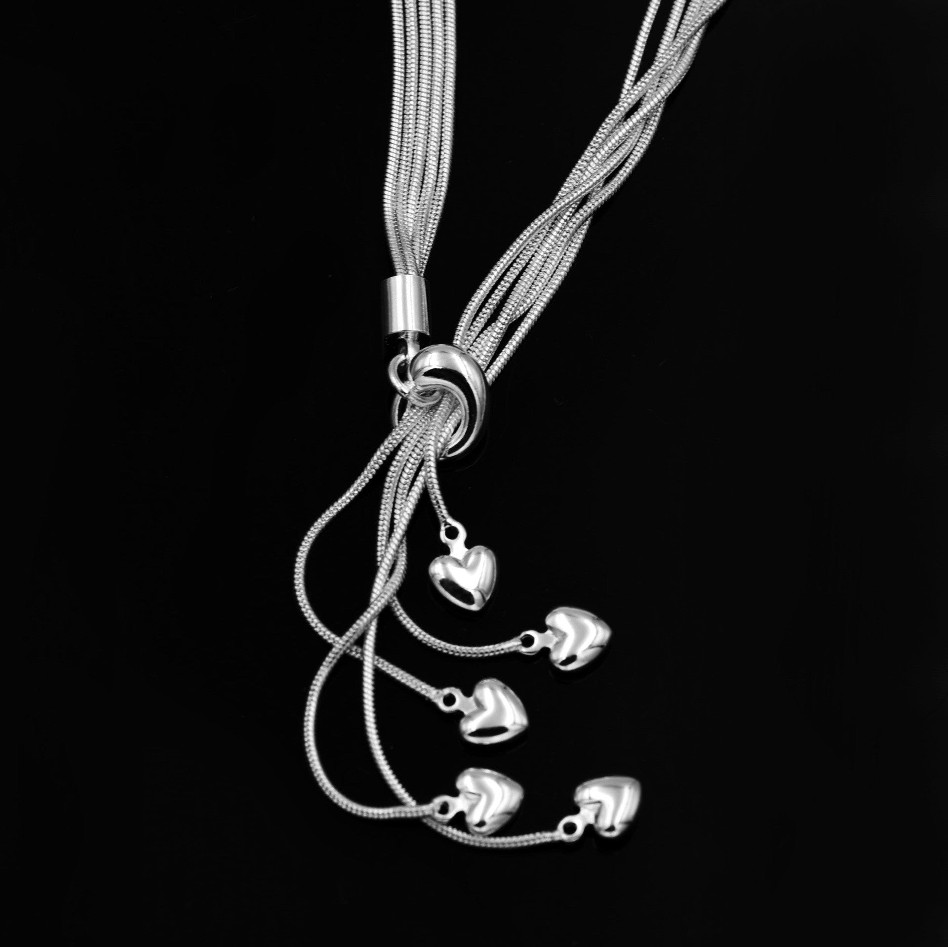 Silver Plated Five Heart Necklace - Kaldas Online Shopping