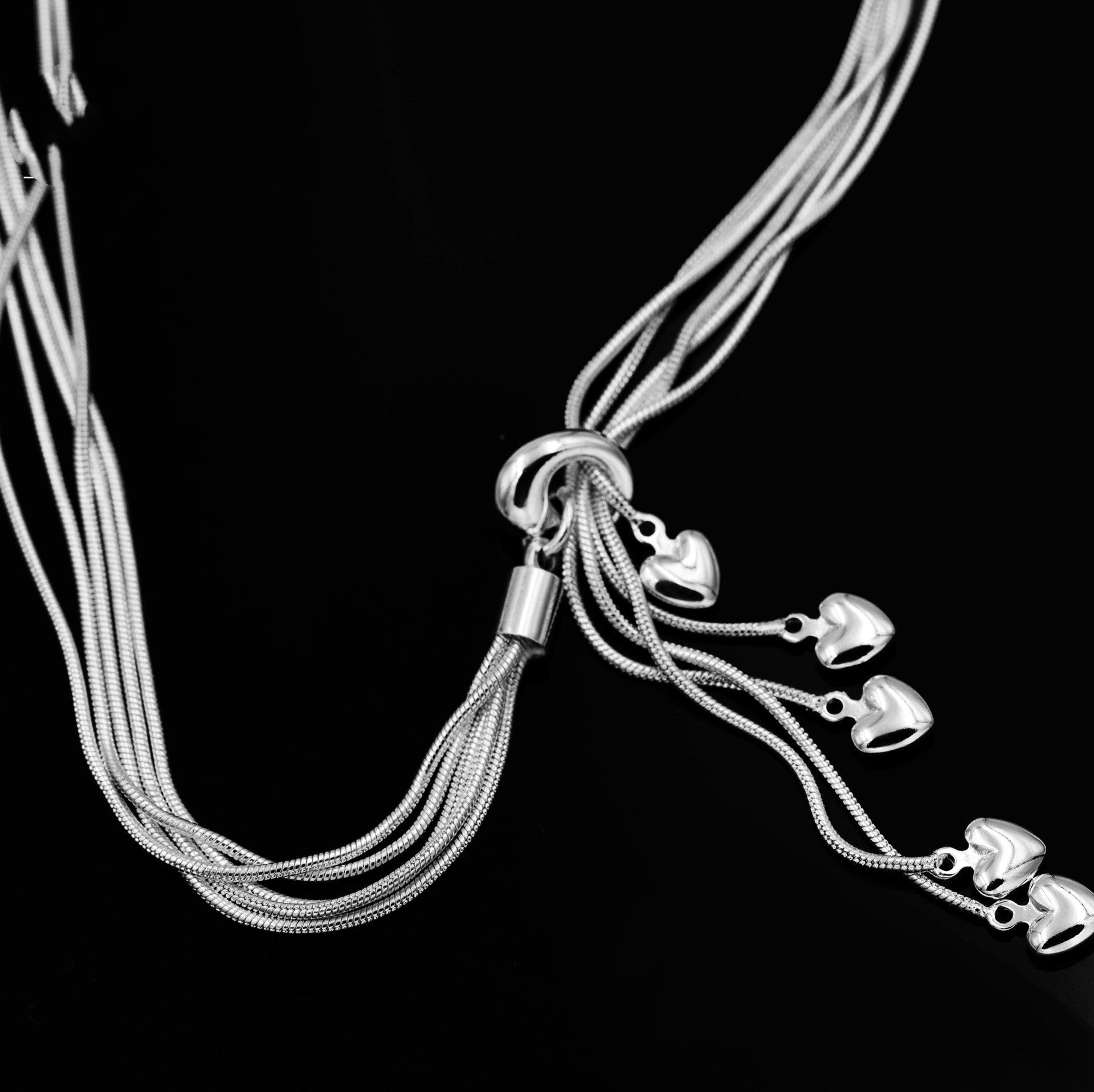 Silver Plated Five Heart Necklace - Kaldas Online Shopping