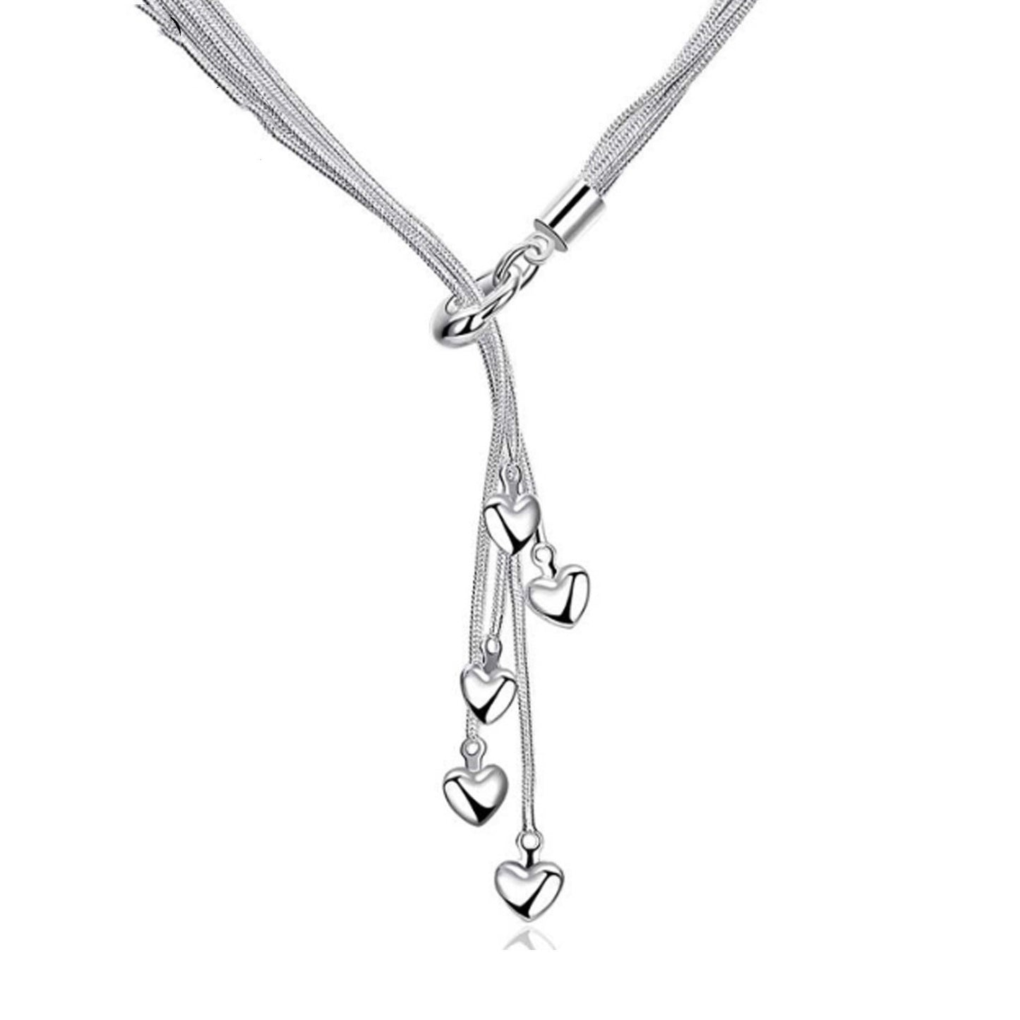Silver Plated Five Heart Necklace - Kaldas Online Shopping