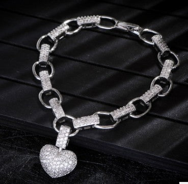 Micro Inlaid Heart-Shaped Necklace - Bracelet Set - Kaldas Online Shopping
