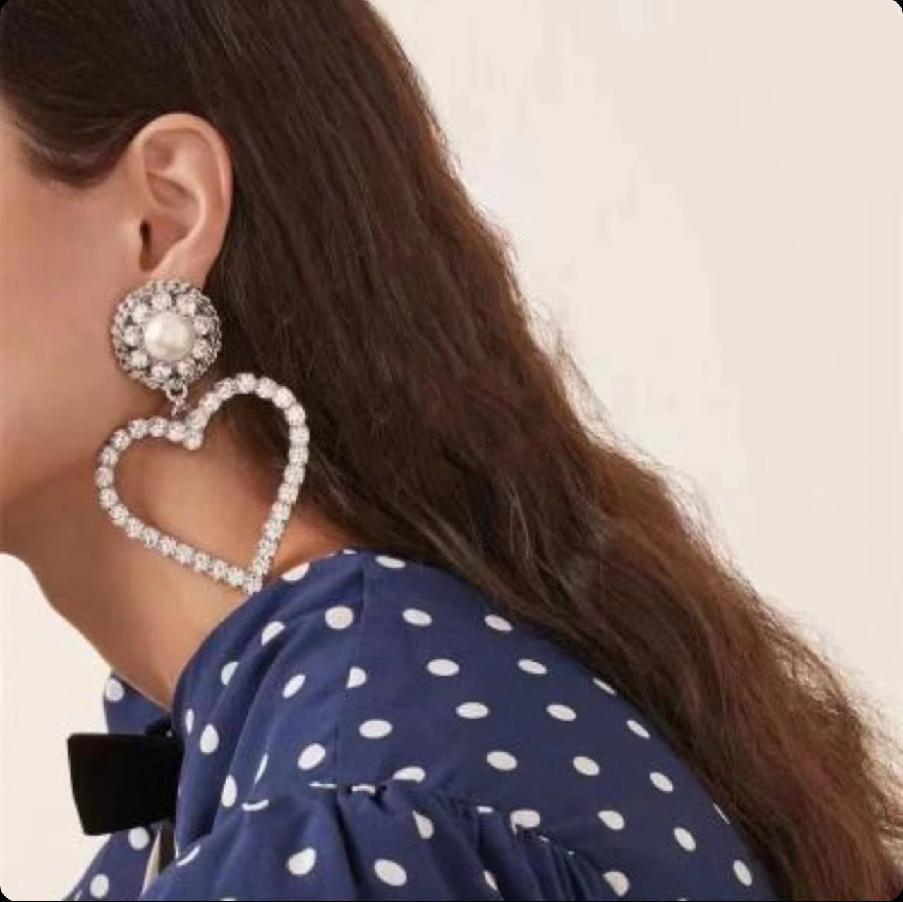 Rhinestone Pearl Peach Heart Earrings