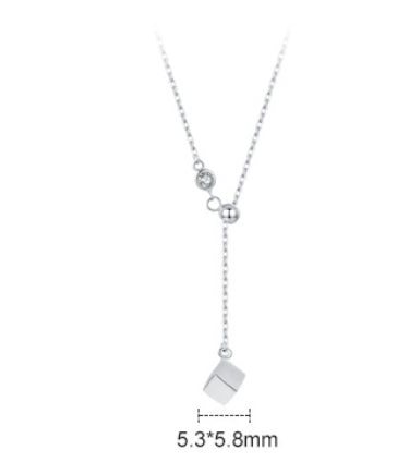 S925 Silver Adjustable Square Pendant Necklace